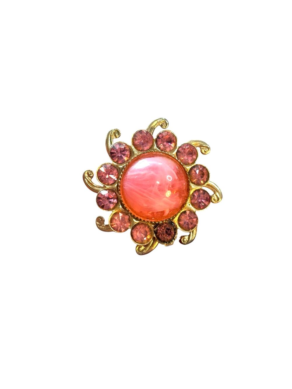 Vintage Pink Cabochon Rhinestone Brooch | Gold Tone Glass Stone Pin